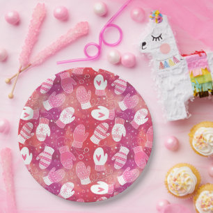 Assiettes En Carton Noël d'hiver Mittens Motif en rose