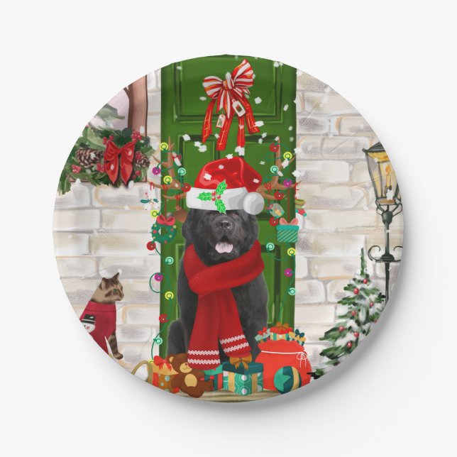 Assiettes En Carton Noël du chien de Terre-Neuve (Devant)