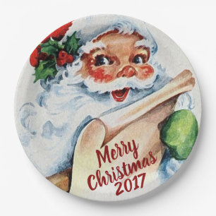 Assiettes En Carton Noël du père noël d'aquarelle vintage Joyeux