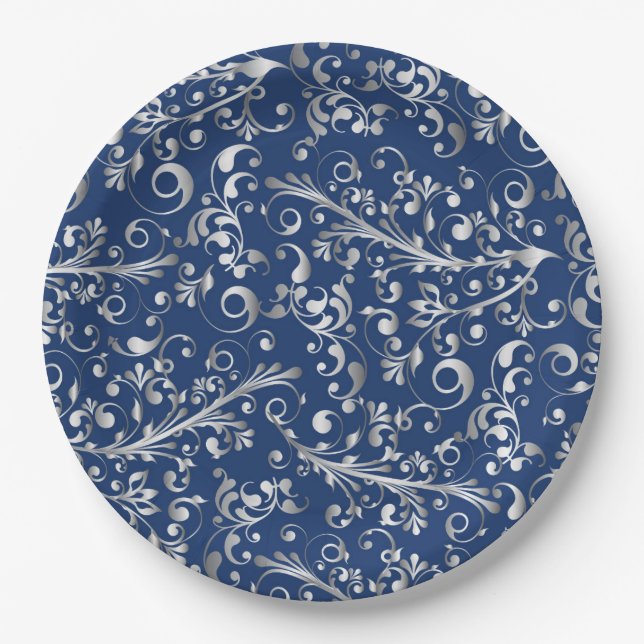Assiettes En Carton Noël en bleu & argent (Devant)