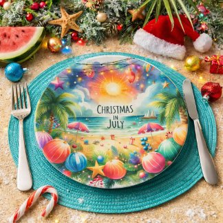 Assiettes En Carton Noël en juillet ambiance plage tropicale 