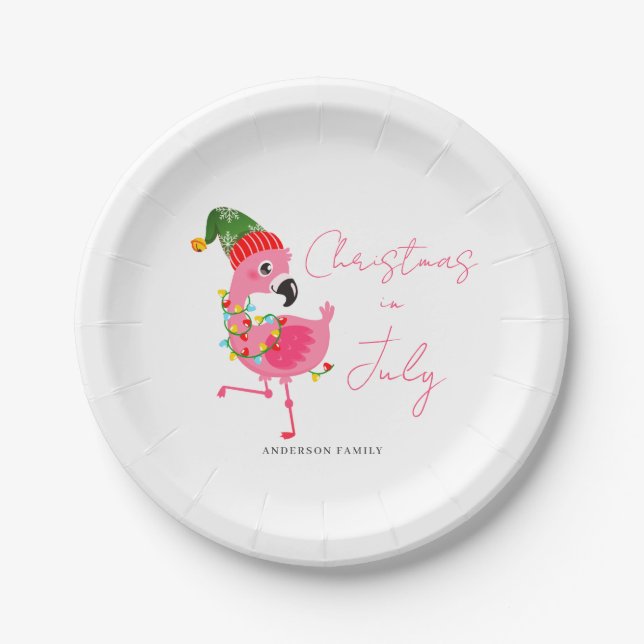 Assiettes En Carton Noël En Juillet Flamant rose Rose Tropical (Devant)