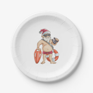 Assiettes En Carton Noël En Juillet Père Noël Lifeguard
