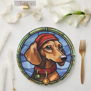 Assiettes En Carton Noël en verre teint Dachshund