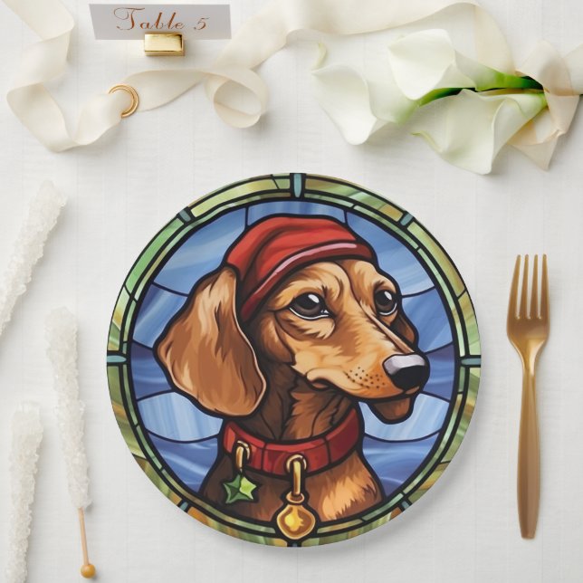 Assiettes En Carton Noël en verre teint Dachshund (Mariage)