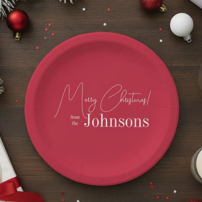 Assiettes En Carton Noël Famille moderne Rouge Joyeux Noël (Créateur téléchargé)