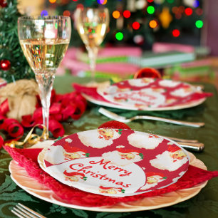 Assiettes En Carton Noël Fête du Père Noël Rouge