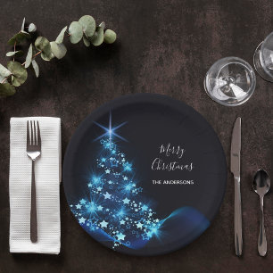 Assiettes En Carton Noël fête noir bleu arbre moderne