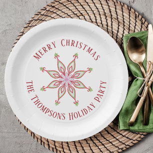 Assiettes En Carton Noël Fête Rouge Vert Coloré Flocon de neige
