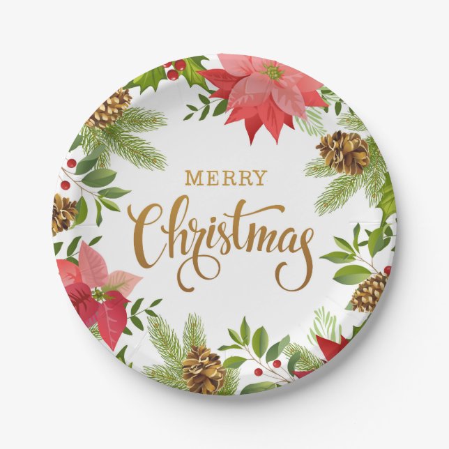 Assiettes En Carton Noël floral de Poinsettia | Vacances (Devant)