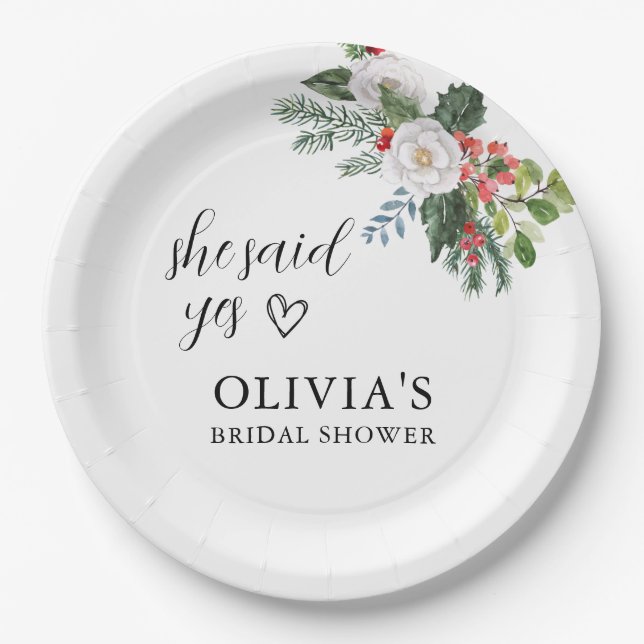 Assiettes En Carton Noël hiver Elle a dit oui Fête des mariées (Devant)