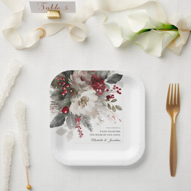 Assiettes En Carton Noël hiver Floral Bible Mariage chrétien (Mariage)