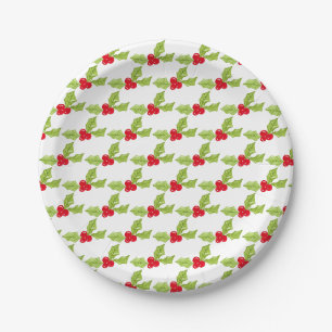 Assiettes En Carton Noël Holly Festive Greenery Red Berries