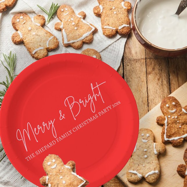 Assiettes En Carton Noël Joyeux et rose rouge vif 2025 (Créateur téléchargé)