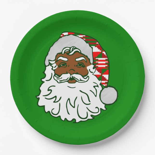 Assiettes En Carton noël noir santa claus kwanzaa kente (Devant)