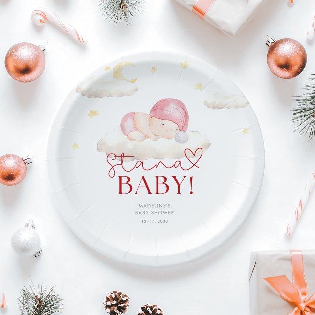 Assiettes En Carton Noël Père Noël bébé fille douche (Créateur téléchargé)