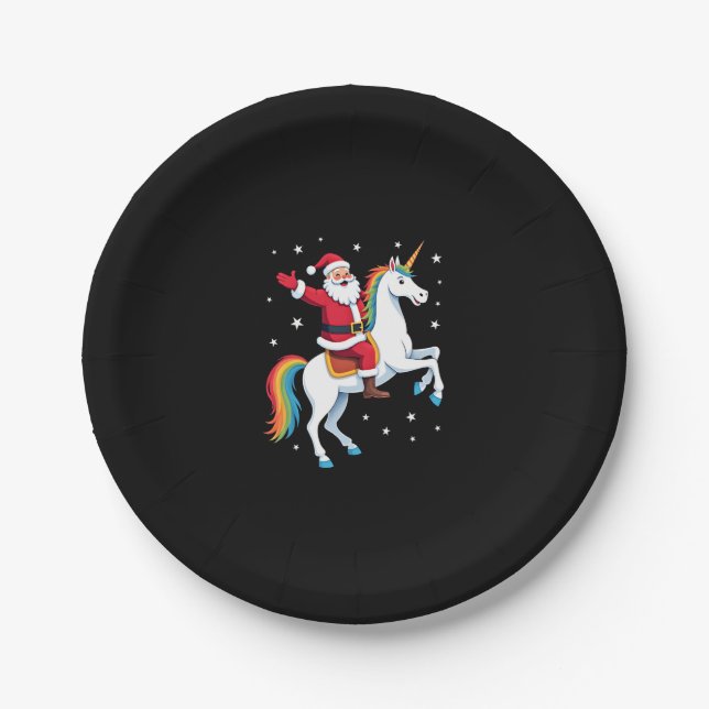 Assiettes En Carton Noël Père Noël équitation Unicorne Xmas filles fem (Devant)