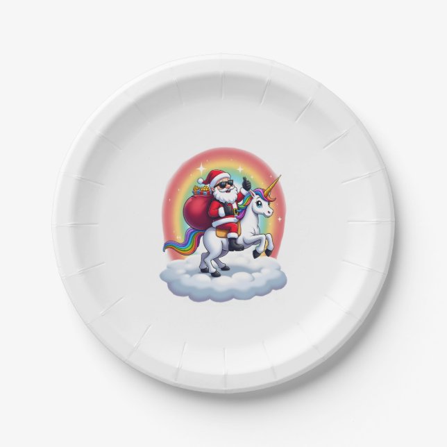 Assiettes En Carton Noël Père Noël équitation Unicorne Xmas filles fem (Devant)