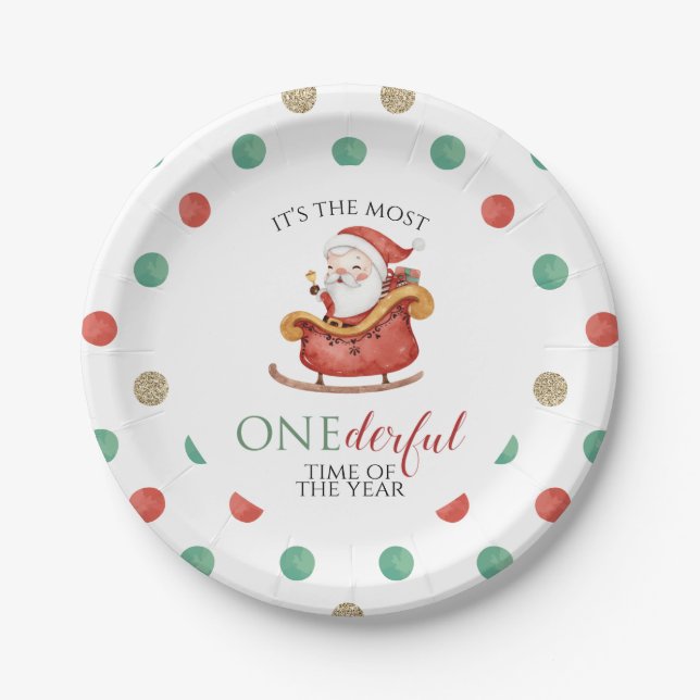 Assiettes En Carton Noël Père Noël Onederday Premier Anniversaire papi (Devant)