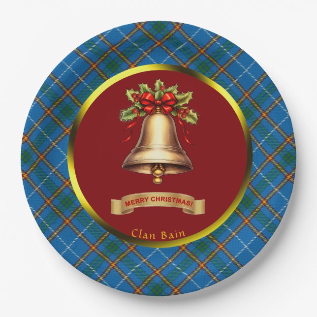 Assiettes En Carton Noël personnalisé Bain Tartan (Devant)