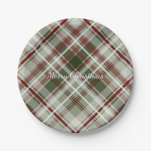 Assiettes En Carton Noël plaid rouge vert et blanc