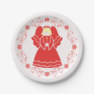 Assiettes En Carton Noël Red Lace Angel 