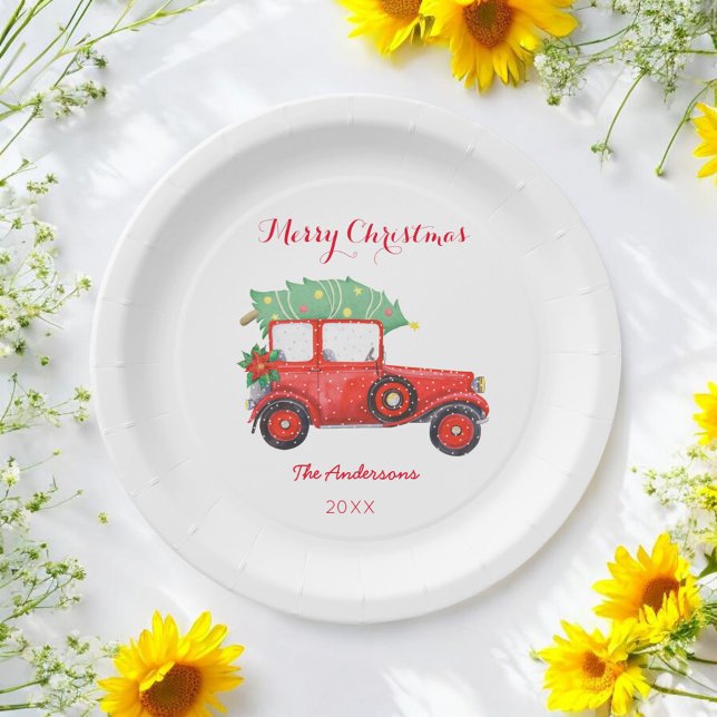Assiettes En Carton Noël Red Truck Holiday (Créateur téléchargé)