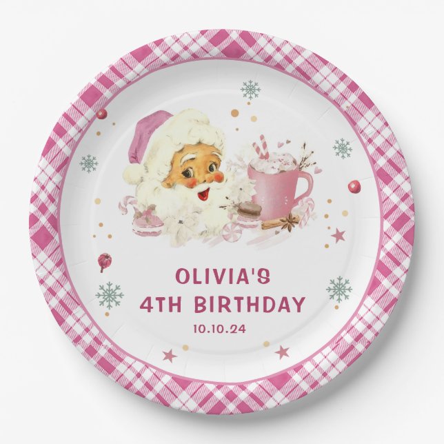 Assiettes En Carton Noël rose Père Noël Cookie fête d'anniversaire (Devant)