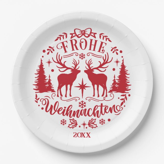 Assiettes En Carton Noël rouge et blanc  (Devant)