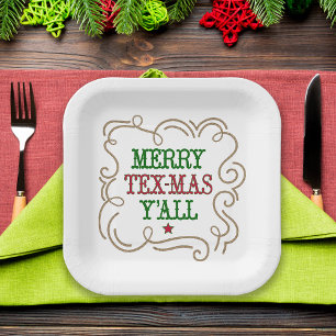 Assiettes En Carton Noël rouge et vert Joyeux Tex-Mas Y'all