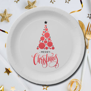 Assiettes En Carton Noël Rouge moderne Holiday