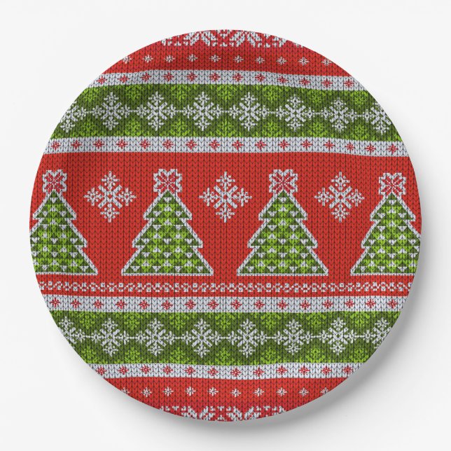 Assiettes En Carton Noël Rouge Vacances vertes élégant (Devant)