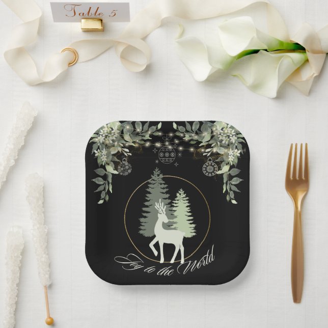 Assiettes En Carton Noël rustique Cerfs paysages hivernaux arbres (Mariage)