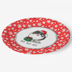 Assiettes En Carton Noël Santa Hat Pomeranian (tri-couleur) mignonne