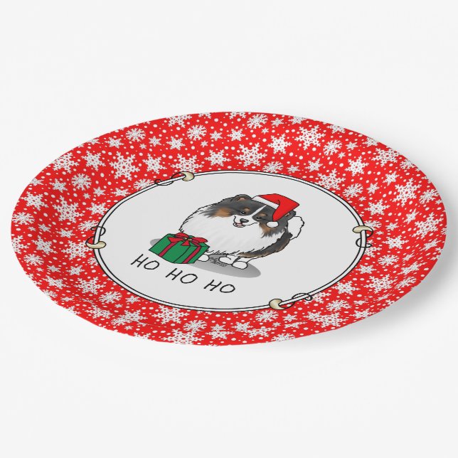 Assiettes En Carton Noël Santa Hat Pomeranian (tri-couleur) mignonne (Angle)