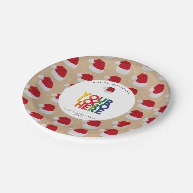 Assiettes En Carton Noël Simple Business Logo Santa Hat Kraft (Angle)