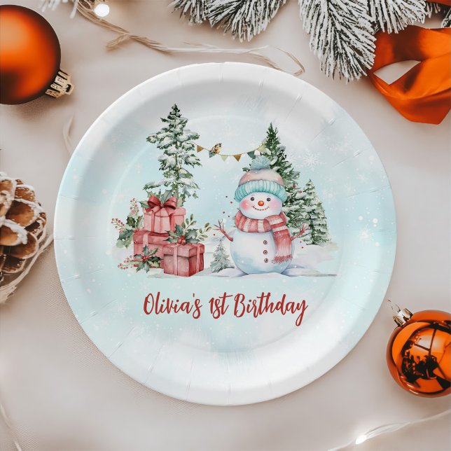 Assiettes En Carton Noël Snowman premier anniversaire (Créateur téléchargé)