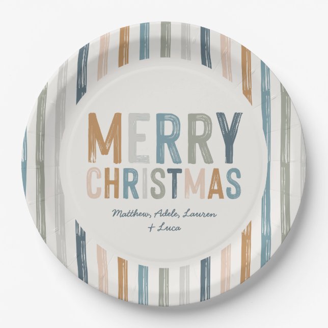 Assiettes En Carton Noël terre cuite bleu typographie moderne (Devant)