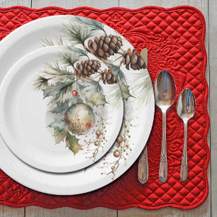 Assiettes En Carton Noël Vacances À feuillage persistant Pinecones Orn