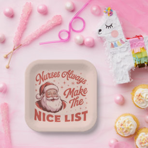 Assiettes En Carton Noël Vintage Santa Infirmières Font la Bonne Liste