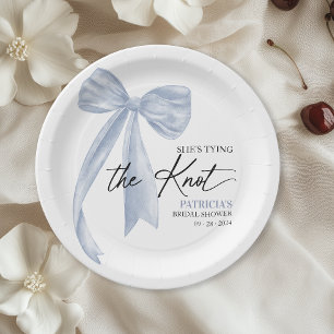 Assiettes En Carton Nœud Bleu Poussiéreux Elle Attache le Nœud Récepti