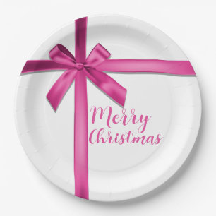 Assiettes En Carton Nœud de ruban en satin rose pastel pour fête d'ann
