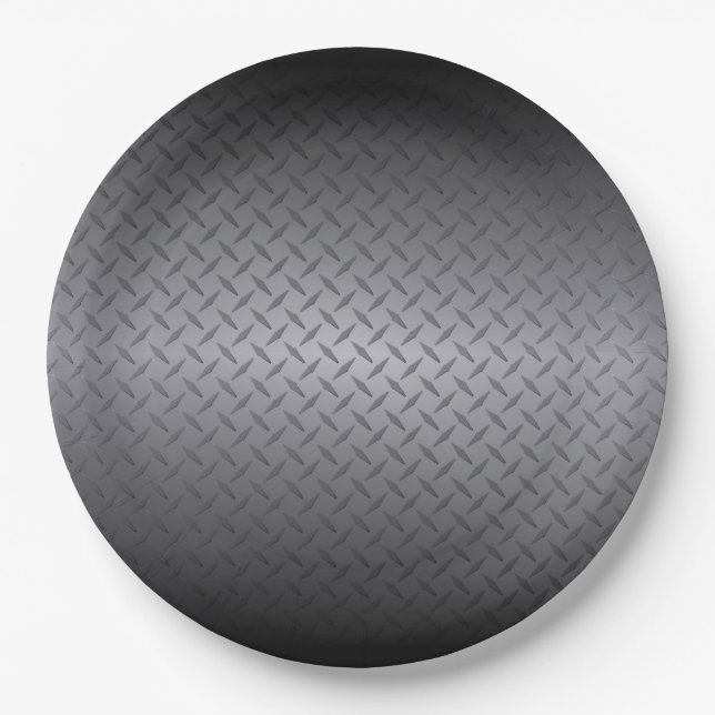 Assiettes En Carton Noir à gris Diamondplate Acier Look Art (Devant)