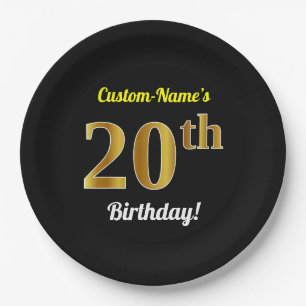 Assiettes En Carton Noir, anniversaire d'or de Faux 20ème + Nom fait