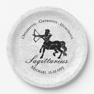 Assiettes En Carton Noir Blanc Sagittaire Zodiac Personnalisé Annive