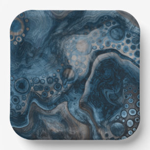 Assiettes En Carton Noir, Brown, gris et bleu Abstrait moderne