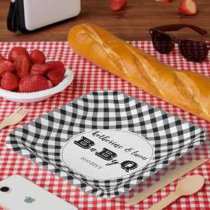 Assiettes En Carton Noir   Chèques blancs Bébé Q BBQ Douche