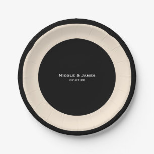 Assiettes En Carton Noir & Crème Chic Mariage rond Élégantes Plaques