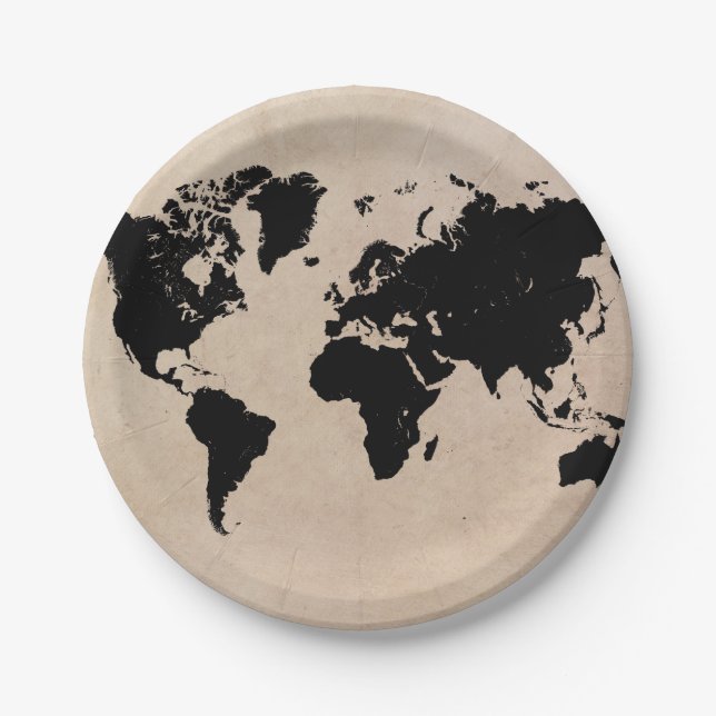 Assiettes En Carton noir de carte du monde (Devant)