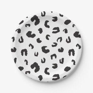 Assiettes En Carton Noir et blanc Empreinte de léopard